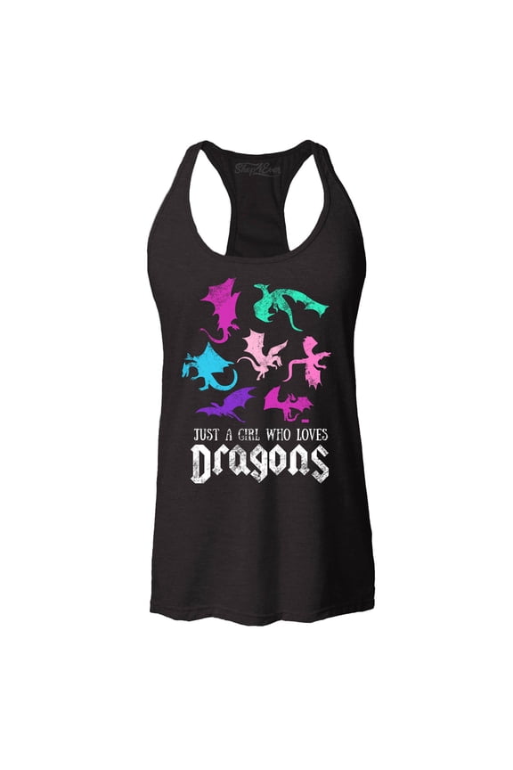 Women's Just A Girl Who Loves Dragons Racerback Tank Top Medium Black