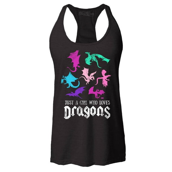 Shop4Ever Women's Just A Girl Who Loves Dragons Racerback Tank Top Small Black