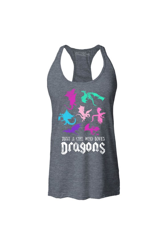Women's Just A Girl Who Loves Dragons Racerback Tank Top Small Charcoal