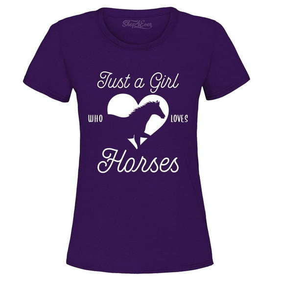 Shop4Ever Women's Just A Girl Who Loves Horses Graphic T-Shirt Small Purple