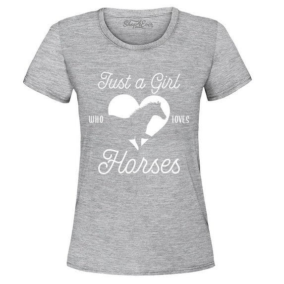 Shop4Ever Women's Just A Girl Who Loves Horses Graphic T-Shirt X-Large Sports Grey