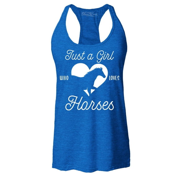Shop4Ever Women's Just A Girl Who Loves Horses Racerback Tank Top X-Small Royal Blue