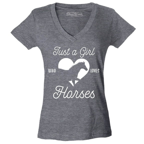 Shop4Ever Women's Just A Girl Who Loves Horses Slim Fit V-Neck T-Shirt XX-Large Heather Charcoal