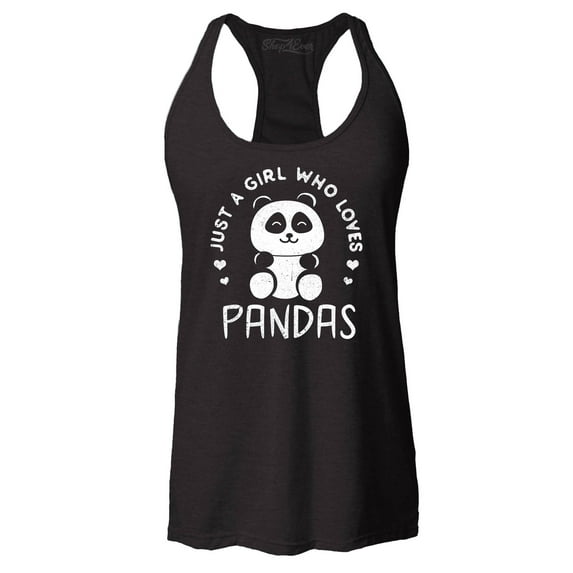 Shop4Ever Women's Just A Girl Who Loves Pandas Panda Bear Racerback Tank Top Medium Black