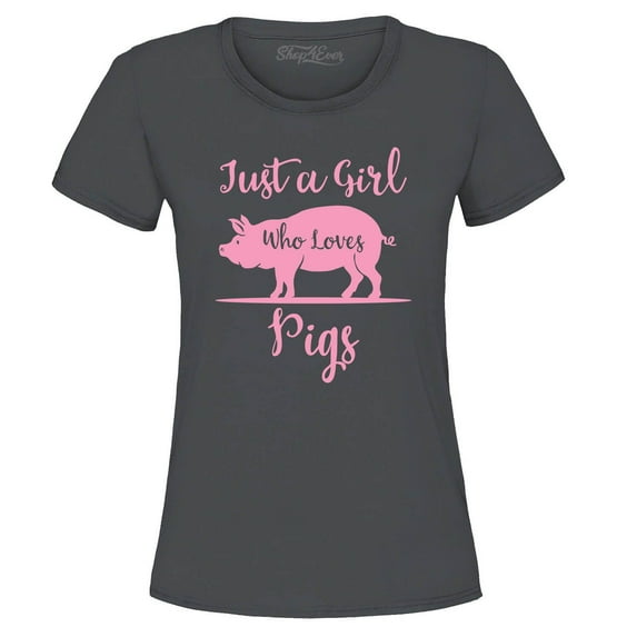 Shop4Ever Women's Just A Girl Who Loves Pigs Graphic T-Shirt Medium Charcoal