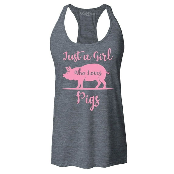 Shop4Ever Women's Just A Girl Who Loves Pigs Racerback Tank Top Medium Charcoal