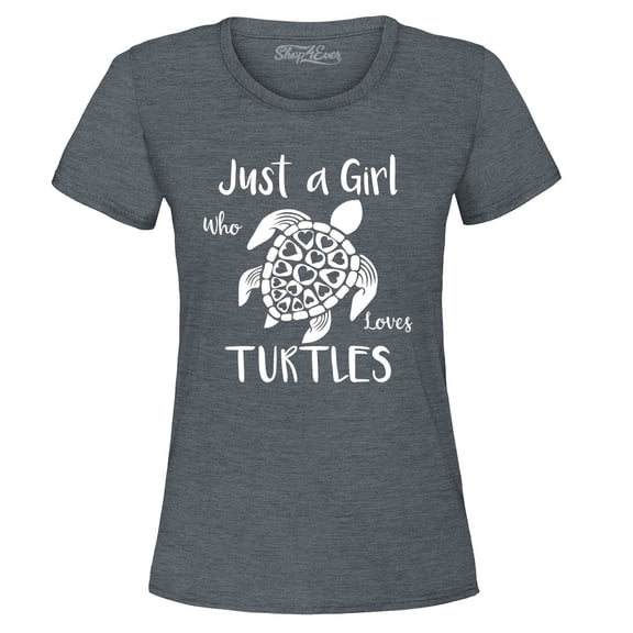Shop4Ever Women's Just A Girl Who Loves Turtles Graphic T-Shirt Small Dark Heather
