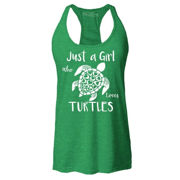 Shop4Ever Women's Just A Girl Who Loves Turtles Racerback Tank Top Large Kelly Green