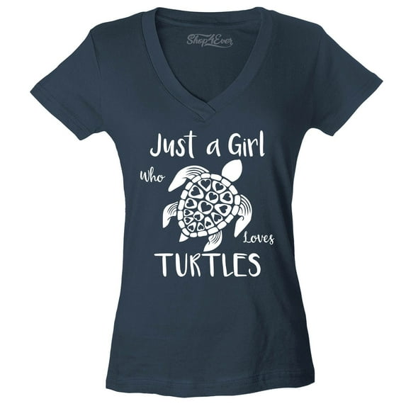 Shop4Ever Women's Just A Girl Who Loves Turtles Slim Fit V-Neck T-Shirt Small Charcoal