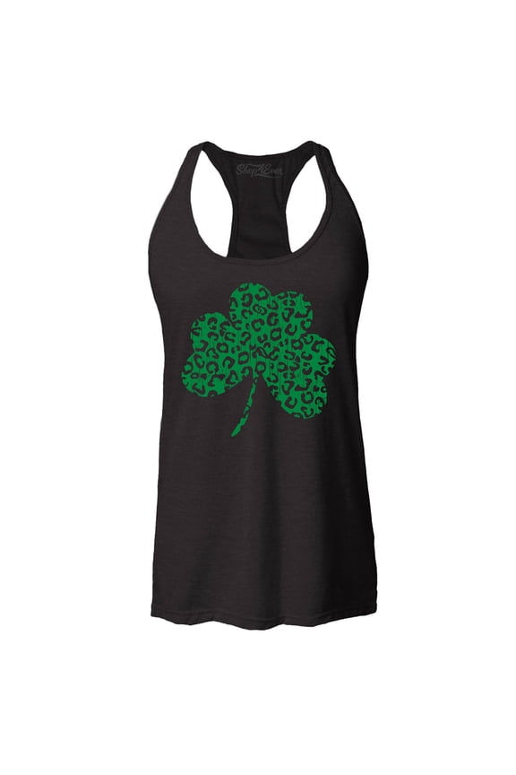 Women's Leopard Print Shamrock St. Patrick's Day Racerback Tank Top Large Black