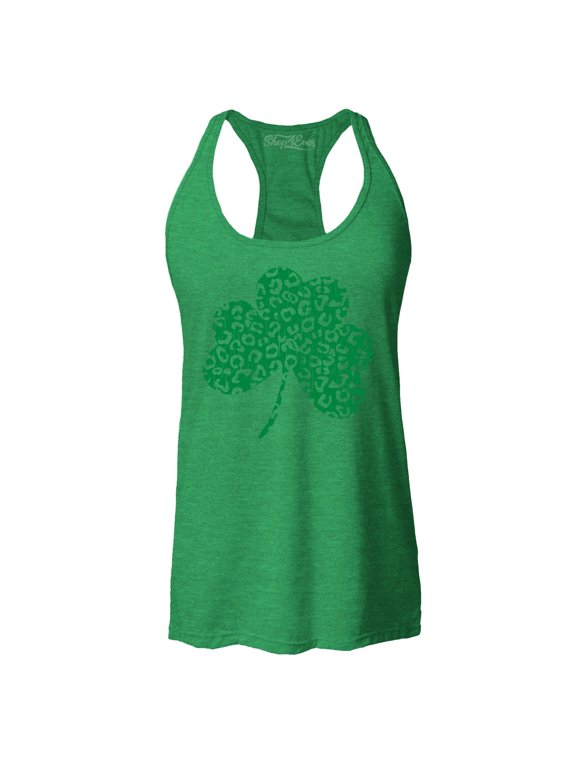 Women's Leopard Print Shamrock St. Patrick's Day Racerback Tank Top X-Large Kelly Green