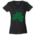 thumbnail image 1 of Shop4Ever Women's Leopard Print Shamrock St. Patrick's Day Slim Fit V-Neck T-Shirt Small Black, 1 of 5