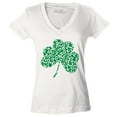 thumbnail image 1 of Shop4Ever Women's Leopard Print Shamrock St. Patrick's Day Slim Fit V-Neck T-Shirt Small White, 1 of 5