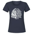 thumbnail image 1 of Shop4Ever Women's Lion Verse I Can Do All Things Through Christ Graphic T-Shirt Medium Navy, 1 of 5