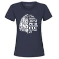 thumbnail image 1 of Shop4Ever Women's Lion Verse I Can Do All Things Through Christ Graphic T-Shirt Small Navy, 1 of 5