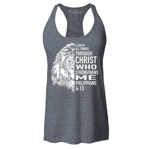 Shop4Ever Women's Lion Verse I Can Do All Things Through Christ Racerback Tank Top Large Charcoal