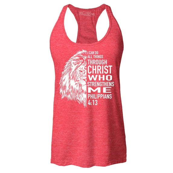 Shop4Ever Women's Lion Verse I Can Do All Things Through Christ Racerback Tank Top Large Red