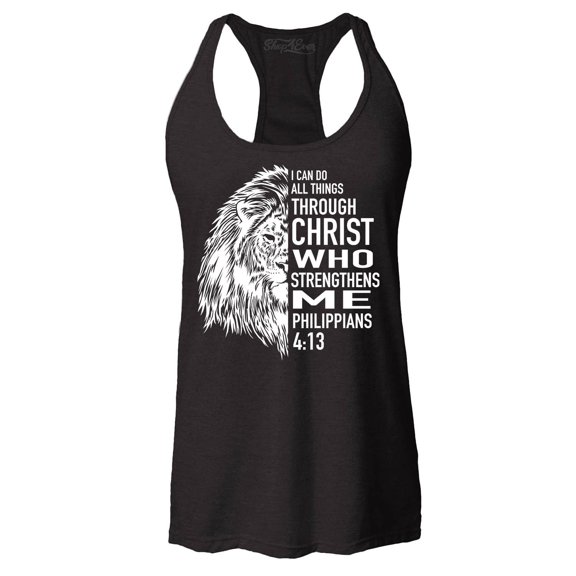 Shop4Ever Women's Lion Verse I Can Do All Things Through Christ Racerback Tank Top Small Black