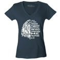 thumbnail image 1 of Shop4Ever Women's Lion Verse I Can Do All Things Through Christ Slim Fit V-Neck T-Shirt Medium Charcoal, 1 of 5