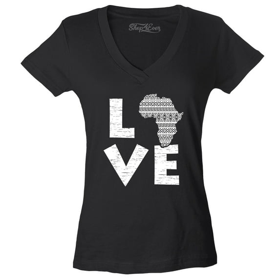 Shop4Ever Women's Love Africa Slim Fit V-Neck T-Shirt Medium Black
