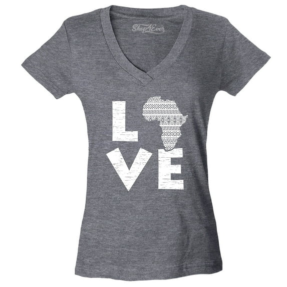 Shop4Ever Women's Love Africa Slim Fit V-Neck T-Shirt Medium Heather Charcoal