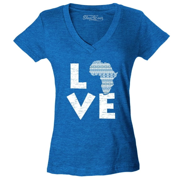 Shop4Ever Women's Love Africa Slim Fit V-Neck T-Shirt X-Small Heather Royal Blue