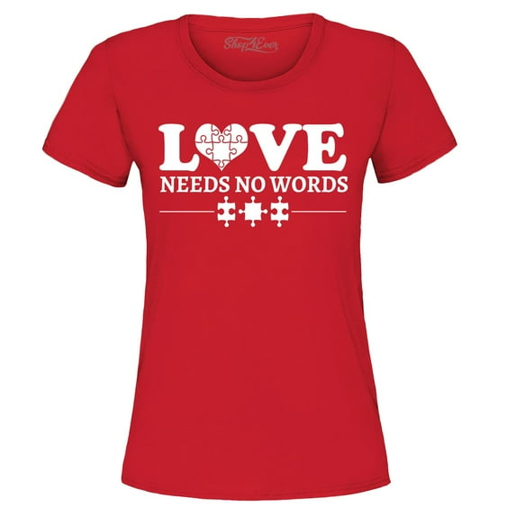 Shop4Ever Women's Love Needs No Words Autism Awareness Graphic T-Shirt X-Large Red