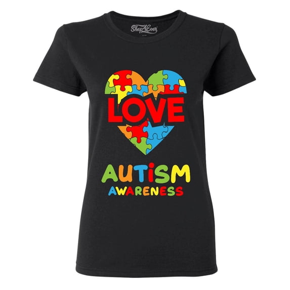 Shop4Ever Women's Love Puzzle Heart Autism Awareness Graphic T-Shirt XXX-Large Black