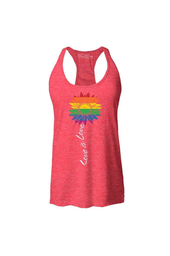Women's Love is Love Rainbow Flower Gay LGBTQ Pride Racerback Tank Top Large Red