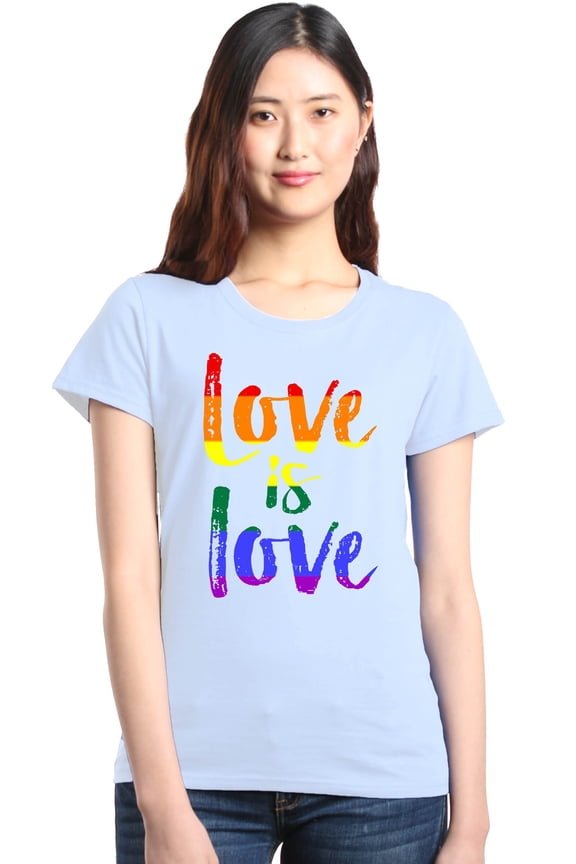 Women's Love is Love Rainbow Gay Pride Graphic T-Shirt Medium White