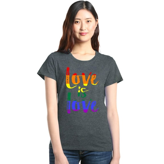 Shop4Ever Women's Love is Love Rainbow Gay Pride Graphic T-Shirt X-Large Dark Heather
