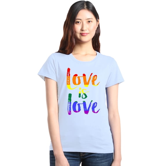 Shop4Ever Women's Love is Love Rainbow Gay Pride Graphic T-Shirt X-Large White
