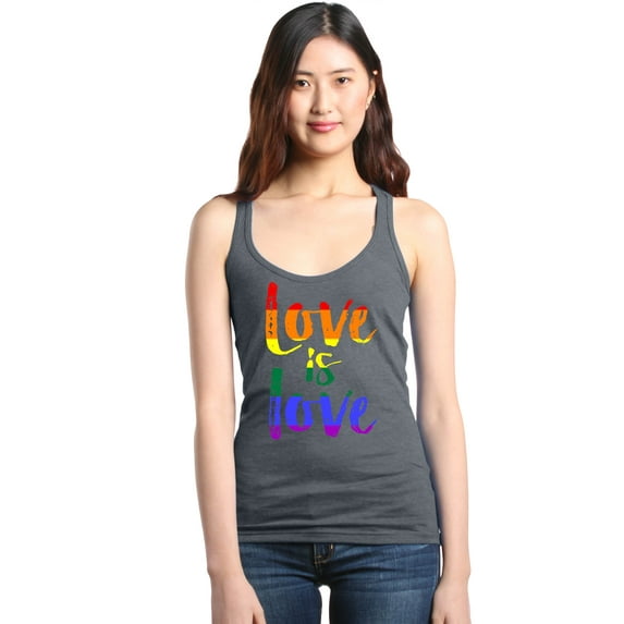Shop4Ever Women's Love is Love Rainbow Gay Pride Racerback Tank Top Large Charcoal