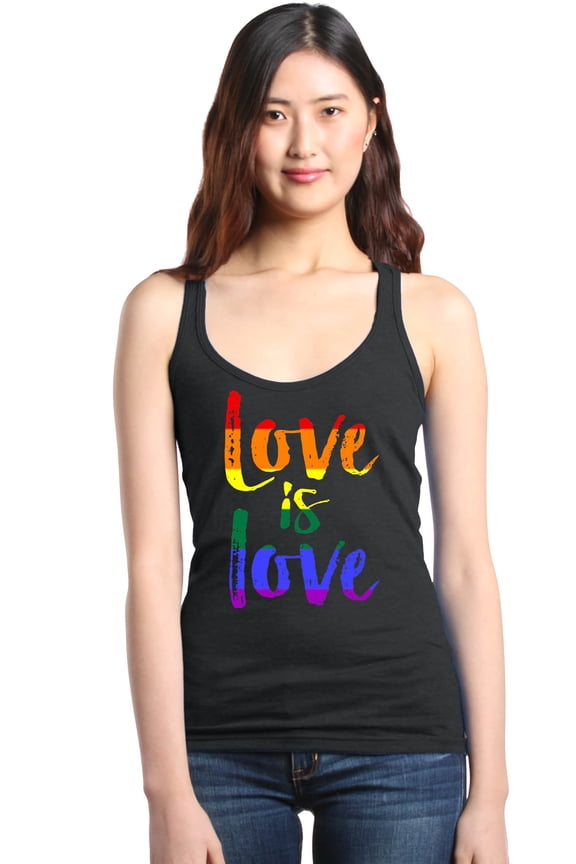 Women's Love is Love Rainbow Gay Pride Racerback Tank Top Medium Black