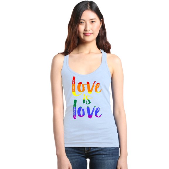 Shop4Ever Women's Love is Love Rainbow Gay Pride Racerback Tank Top Medium White