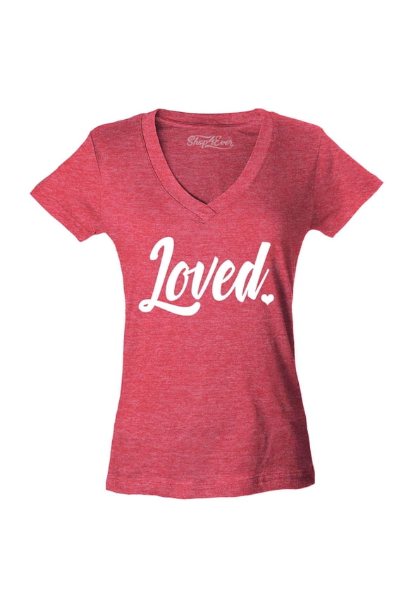 Women's Loved Heart Valentine's Day Slim Fit V-Neck T-Shirt Small Heather Red