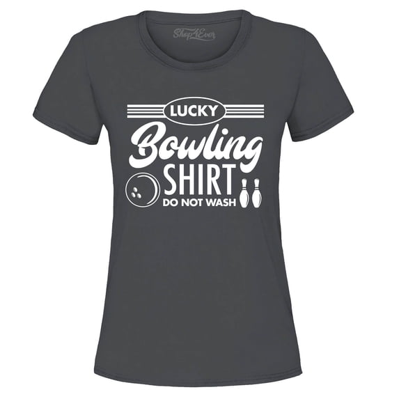 Shop4Ever Women's Lucky Bowling Shirt Bowler Graphic T-Shirt Medium Charcoal