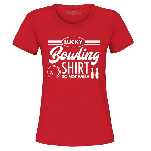 Shop4Ever Women's Lucky Bowling Shirt Bowler Graphic T-Shirt XX-Large Red