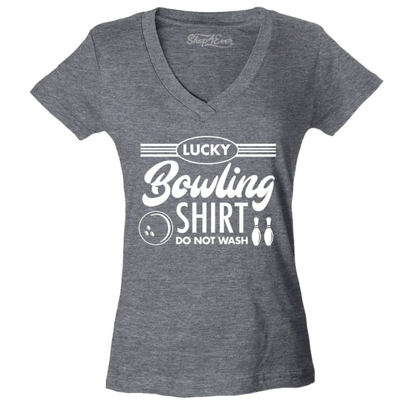 Shop4Ever Women's Lucky Bowling Shirt Bowler Slim Fit V-Neck T-Shirt Medium Heather Charcoal
