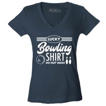 Shop4Ever Women's Lucky Bowling Shirt Bowler Slim Fit V-Neck T-Shirt X-Small Charcoal