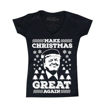 Shop4Ever Women's Make Christmas Great Again Trump Slim Fit V-Neck T-Shirt Small Black