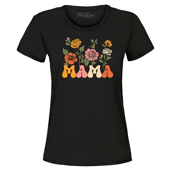 Shop4Ever Women's Mama Floral Flowers Retro Aesthetic Graphic T-Shirt XXX-Large Black