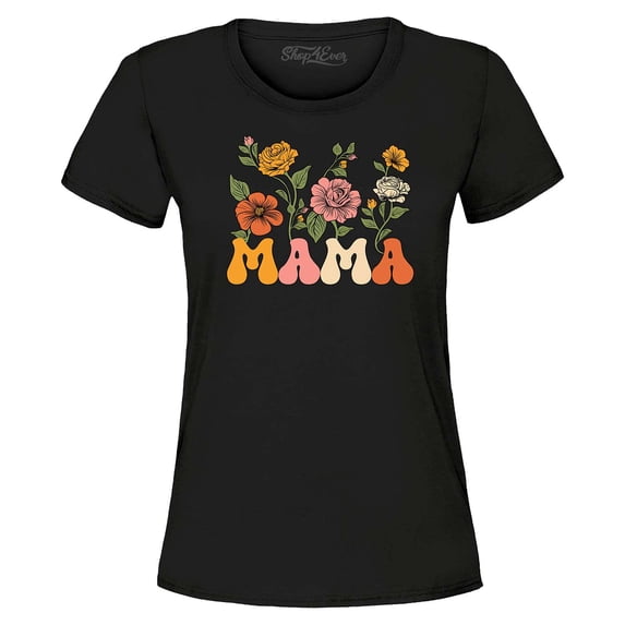 Shop4Ever Women's Mama Floral Flowers Retro Aesthetic Graphic T-Shirt XXX-Large Black