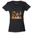 thumbnail image 1 of Shop4Ever Women's Mama Floral Flowers Retro Aesthetic Slim Fit V-Neck T-Shirt XX-Large Black, 1 of 5