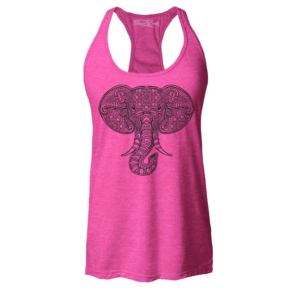 Shop4Ever Women's Mandala Elephant Racerback Tank Top Large Fuchsia