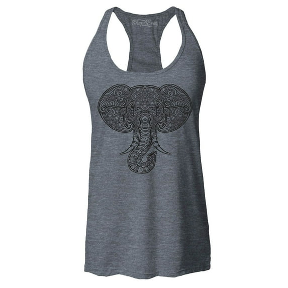Shop4Ever Women's Mandala Elephant Racerback Tank Top X-Large Charcoal