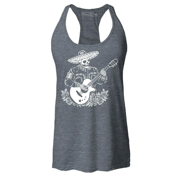 Shop4Ever Women's Mariachi Skeleton Guitar Racerback Tank Top Large Charcoal