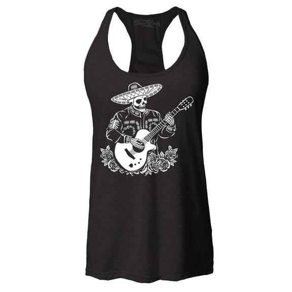 Shop4Ever Women's Mariachi Skeleton Guitar Racerback Tank Top Small Black