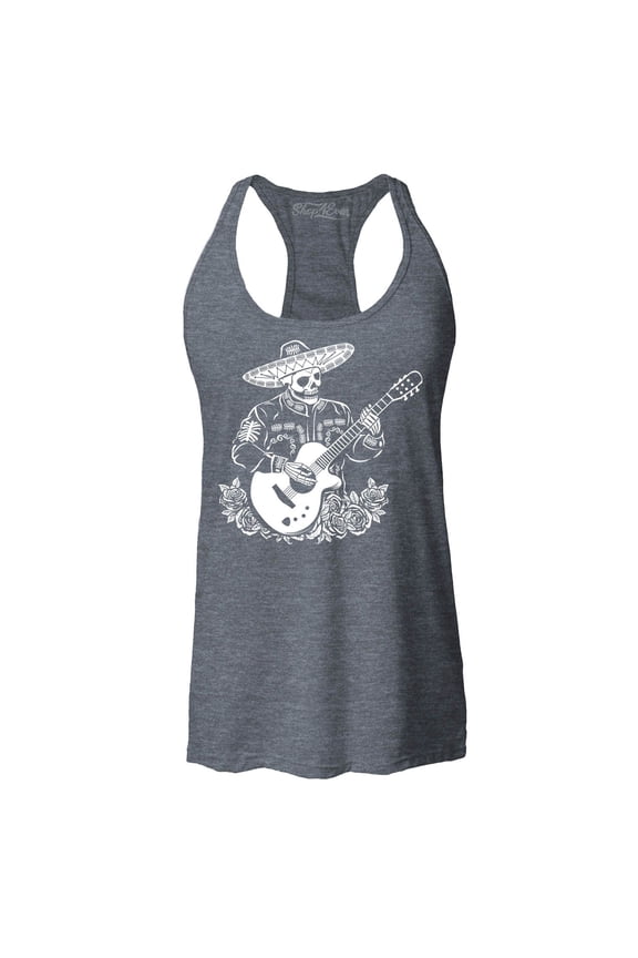Women's Mariachi Skeleton Guitar Racerback Tank Top Small Charcoal
