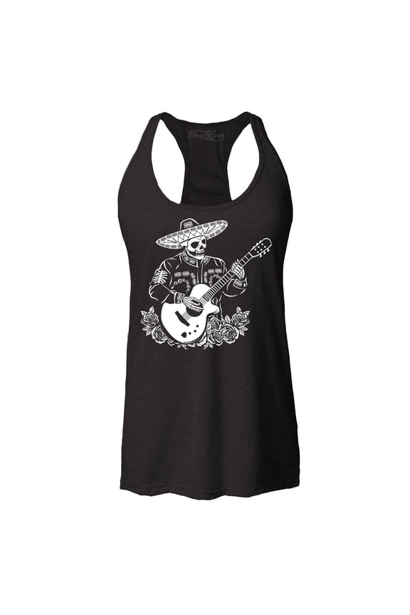 Women's Mariachi Skeleton Guitar Racerback Tank Top X-Large Black